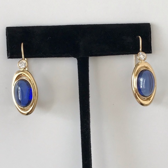 14K Italian Yellow Gold Pomelatto style earrings with blue sapphires APPRAISAL - Picture 7 of 12